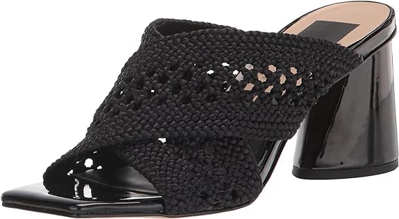 Dolce Vita Patch Vanilla Woven Slip On Squared Open Toe Block Heeled Sandals