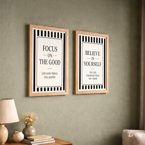 Image of NoWorries Motivational Wall Art Framed Set of 2 | Inspirational Quotes Prints with Frames | Black & White Positive Affirmation Artwork Paintings Decor for Office, Bedroom & Living Room (Art-19, 17x25inch)