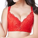 ZESLIV Damen BH Minimizer ohne bügel große größen 100B Rot Spitze Push up BH Wohlfühl Bustier