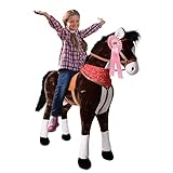 TE-Trend Pferde Spielzeug Schaukelpferd Pferd zum draufsitzen Stehpferd Reitpferd Spielpferd zum Reiten als Mädchen Geschenk mit 112cm Kopfhöhe Dunkelbraun