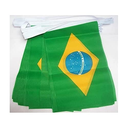 Image of AZ FLAG Brazil 6 meters BUNTING Flag 20 flags 9'' x 6'' - Brazilian STRING flags 15 x 21 cm