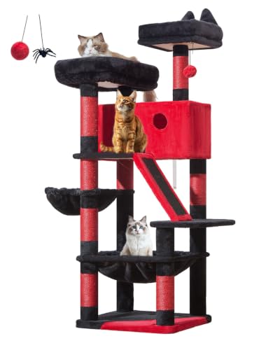 Image of Taoqimiao Gothic Cat Tree 57.5-Inch, Cat Tower for Indoor Cats Large Adult, Extra Large Cat Condo, 8 Sisal Scratching Posts, Metal Frame Cozy Hammock, Durable Scratch Board, 2 Top Perches, MS026BR