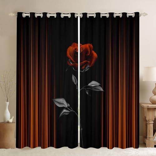 Feelyou Abstract Ombre Curtains for Bedroom Living Room (2 Panels, 38 x 45 Inch) Kids Romantic Rose Blackout Curtains Orange Black Darkening Drapes Geometric Striped Window Treatments
