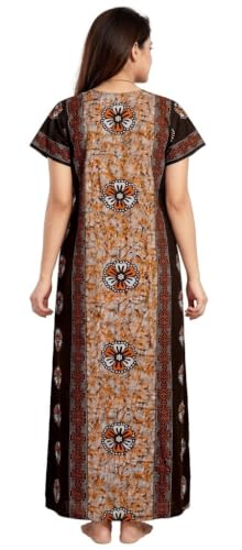 Image of Keyocean Women's Cotton Printed Maxi Nighty, Full Length Night Gown for Women, Comfortable Nightwear and Sleepwear, Free Size, Pack of 2