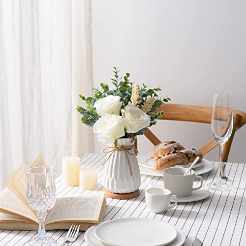 Cozzi Codi Fake Flowers With Vase, Dining Table Decor, Artificial Flowers White Roses In Vase, Silk Faux Flower Arrangements, Rustic Home Office Centerpiece Decorations, Bathroom Plant Decor #TOP5