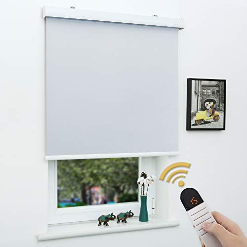 Motorized Roller Shades 100% Blackout Roller Shades Wireless Rechargeable Shades Remote Control Window Shades for Home and Office White, 27"(W) x72(H)