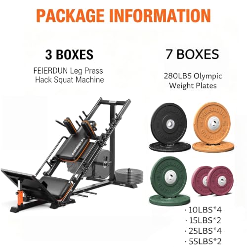 Image of FEIERDUN 2-in-1 Leg Press Hack Squat Machine Combo, Home Gym Leg Equipment | Zero-Maintenance Roller System, 5+6 Adjustable Angles, 45-Degree, with Weight Storage, Full ROM for Quads, Hamstrings, Glutes