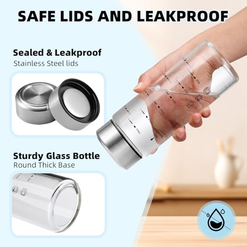 Image of Glass Juice Bottles 6 Pack 16 oz - Wide Mouth Glass Water Bottles with Lids - Borosilicate,Stainless Steel Lids for Juicing, Smoothies, Infused Water, Beverage Storage, Leakproof, Reusable, BPA Free