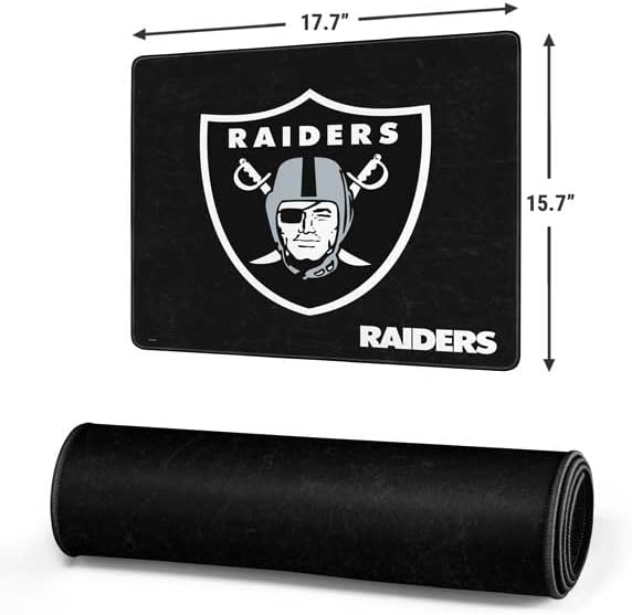 Skinit Medium Gaming Mouse Pad - Officially Licensed Las Vegas Raiders Distressed Design with Stitched Edges, Waterproof, Non-Slip Rubber Base, Desk Mat for Keyboard & Mouse, 17.7" x 15.75" inches