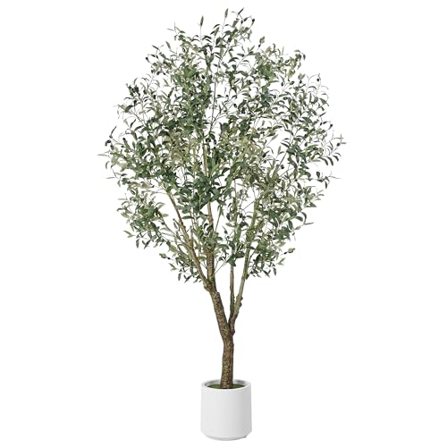 Jocoevol Artificial Olive Tree 7FT, Indoor Fake Silk Plant with Realistic Trunk, Leaves, Fruits and...