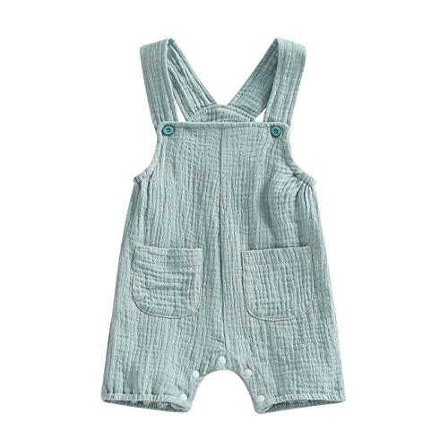 Infant Baby Girl Boy Romper Shorts Linen Sleeveless Jumpsuit Bib Overalls One Piece Outfit Summer Clothes (Light Green, 12-18 Months) #TOP26