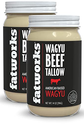 Fatworks 100% American Wagyu Tallow, Pit Master Secret Weapon, Certified Wagyu, KETO, PALEO, CARNIVORE, WHOLE30 friendly, Non-Hydrogenated, USA Sourced, 14 oz. (2 Pack)