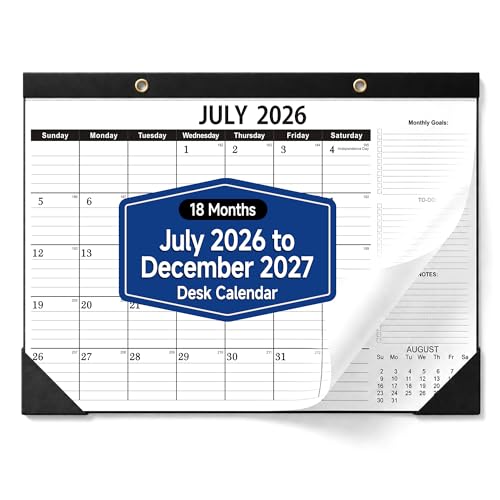 Desk Calendar 2026-2027 - 18 Month Large Monthly Calendar (July 2026 - Dec 2027) 17 x 12 Desktop & Wall Calendar with Thick 120 GSM Paper Corner Protector for Home School and Office