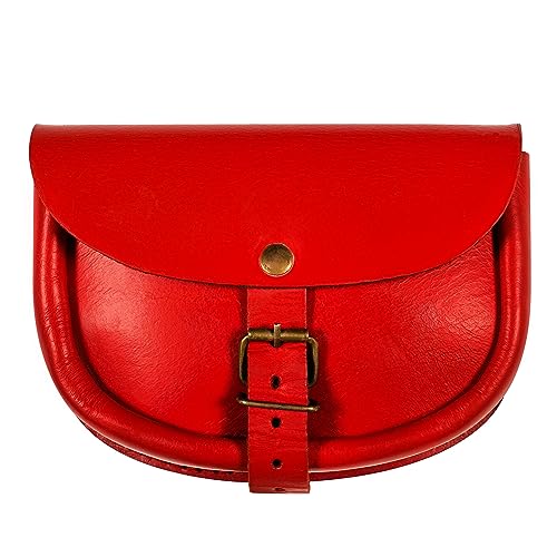 Mythrojan Medieval Waist Pack Vintage Belt Pouch Viking Genuine Leather Pouch Renaissance Cosplay Costume Accessory for Reenactments, Medieval Events, LARP, Renfaire - Red