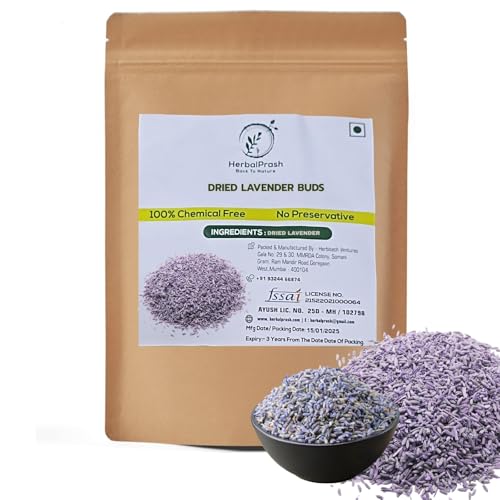 Image of HERBALPRASH Dried Lavender Buds - 50g | 100% Natural & Fragrant | Culinary Grade for Tea, Baking, Aromatherapy & Skincare | Stress Relief & Relaxation