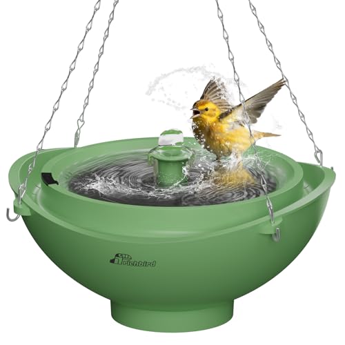 Richbird Solar Bird Bath Fountain with Battery, 3-in-1 Hanging & Freestanding Birdbath with Low-Water Protection & 3 Nozzles for Garden, Patio Decor (Forest Green)