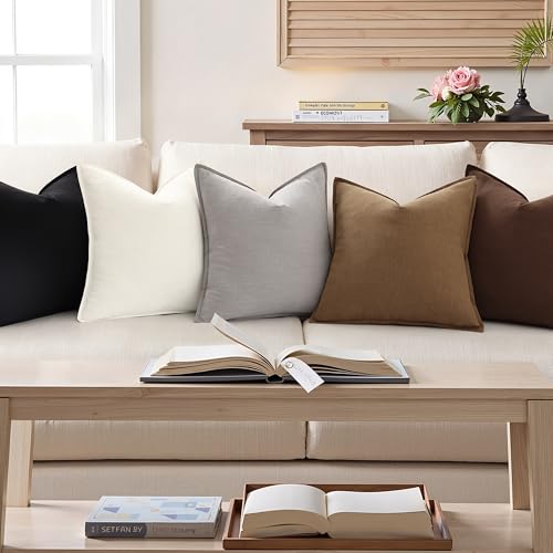 Image of decorUhome Decorative Linen Throw Pillow Covers 20x20 Inch Set of 2 Light Grey Pillow Covers with Flange Edges Soft Farmhouse Boho Accent Pillow Cases for Couch Bed Living Room