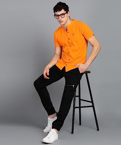 Image of Urbano Fashion Men's Solid Cotton Slim Fit Polo Shirt with Mandarin Collar