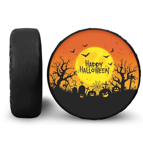 Image of Spare Tire Cover PU Leather, Halloween Night Scene Wheel Covers Waterproof Dust-Proof, Universal Fit for RV Trailer SUV Truck Camper, Accessories 18 Inch for Tire Diameter 33 inch-34 inch