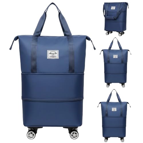 Expandable Foldable Duffel Bag Suitcases,Detachable Rolling Wheels,Rolling Duffle Bag with Wheels,Suitcase with Wheel,Carry on Luggage,Gift for Men Women Lightweight Suitcases-Dark Blue-image-44