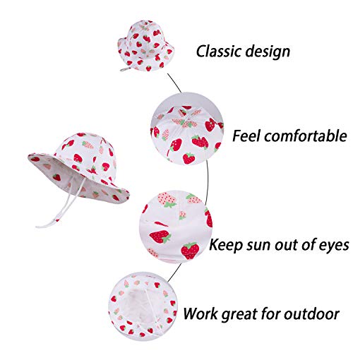 Juenier Baby Sun Protection Hat Wide Brim Summer Bucket Hats Toddler Beach Hat For Boy Girl Adjustable Kid Cap(White Strawberry,L:2T-4T(52Cm /20.5")) #TOP2