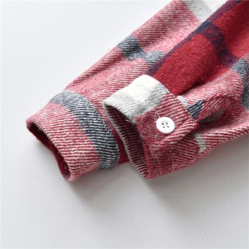 Boys Girls Flannel Plaid Shirt Jacket Long Sleeve Lapel Button Down Pocketed Shirts Regular Fit Casual Fall Winter Tops3