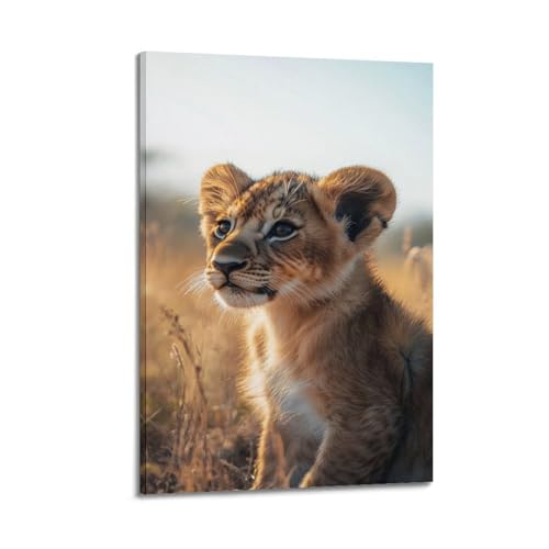 Poster mural lion sur toile suspendue pour creer un salon cosy et moderne