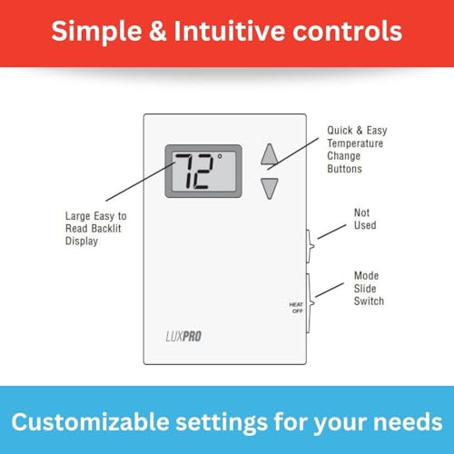 Lux Pro PSD010B Mechanical Non-Programmable Thermostat; 1 Heat Only; Without Fan; Batteries Included