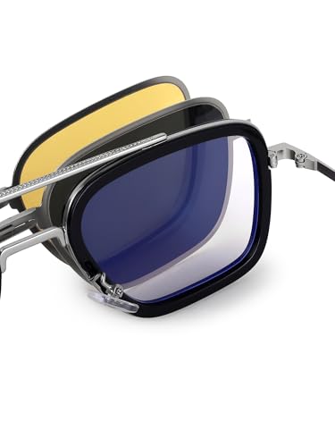Image of HASHTAG EYEWEAR Clip on Sunglasses Metal Frame Eyeglasses for Men & Women | Sunglass For Women Stylish | Goggles For Unisex | UV Protected Eyeglasses | Medium