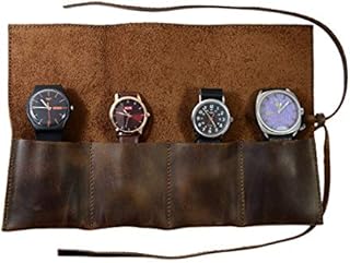 Hide & Drink, Rustic Leather Travel Watch Roll Organizer Holds Up To 4 Watches, Easy Carry On Watch over Storage, Travel Essentials Gift, Handmade Includes 101 Year Warranty (Bourbon Brown)