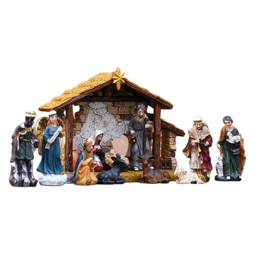 Qfdiwr Set del Belén de Navidad 12 Piezas | Figuras Religiosas del Nacimiento De Jesús En Resina,para Mesa Chimenea Hogar Iglesia Interior Navideña