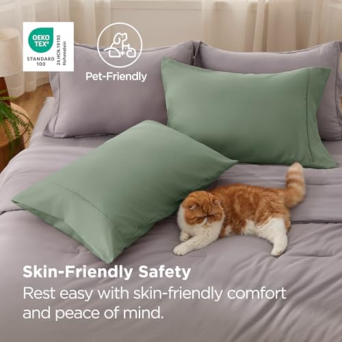 Image of Bedsure King Size Pillow Cases Set of 2 - Sage Green Brushed Microfiber Pillowcases 2 Pack, Super Soft Pillow Case Cover with Envelope Closure for Kids, Wrinkle, Fade Resistant, 20x36 Inches