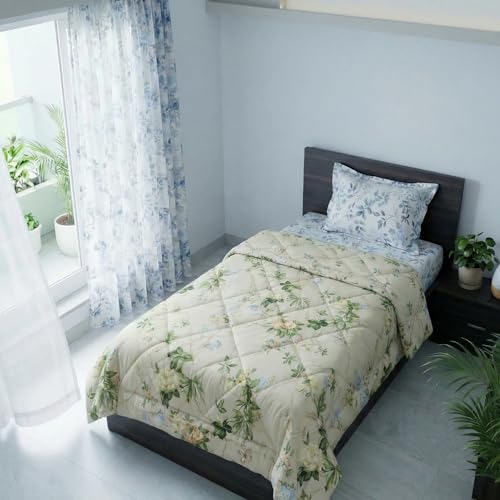Image of Mafatlal Tulip Premium 120 GSM Quilted Comforter for Single Bed | Best Comforter for Hot Weather, All Season Use & Personal Throw | 60 x 90 Inch | Toasted Beige