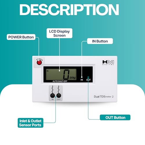 Image of HM Digital DM-2 Dual TDS Meter | Realtime Water Purity Tester | Digital TDS Checker With 0-9990 ppm Range | Hardness & Quality In-Out Testing Machine for Accurate Measurement With 2 Year Battery Life