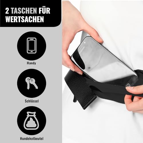 Barkswell Joggingleine Hunde mit Bauchgurt zum Laufen, Joggen, Wandern - Bauchgurt Hundeleine mit 2 Taschen für Wertsachen. - Freihandleine Hund für Grosse und Mittelgroße Hund