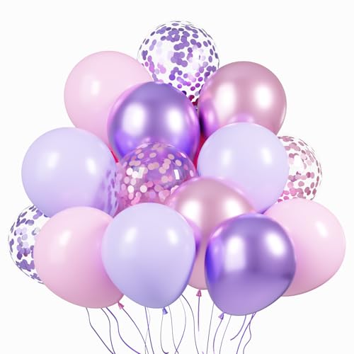 Image of KBZVNAF Pink and Purple Latex Balloons - 60 Pack 12 inch Metallic Purple Pink Balloon Confetti Ballons for Wedding Girls Birthday Baby Shower Party Decorations