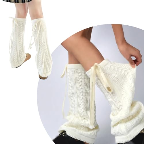 Image of Knitted Leg Warmer for Women,Y2K Kawaii White Leg Warmer Cute Fashion Ankle Warmer with Adjustable String Lolita Accessories for Women