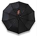 SpyShop Compact Unisex Classic Auto Open Wind-Resistant Travel Umbrella Folding Anti-UV Outdoor Business Automatic -Curved Wood Handle Umbrella-Black