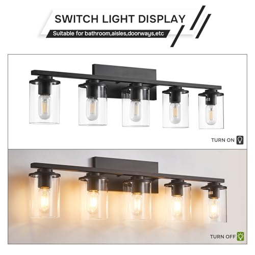 Image of Doltoro Black Vanity Light Fixtures, 5-Light Modern Bathroom Lights with Clear Glass Shade, Over Mirror Vanity Lighting