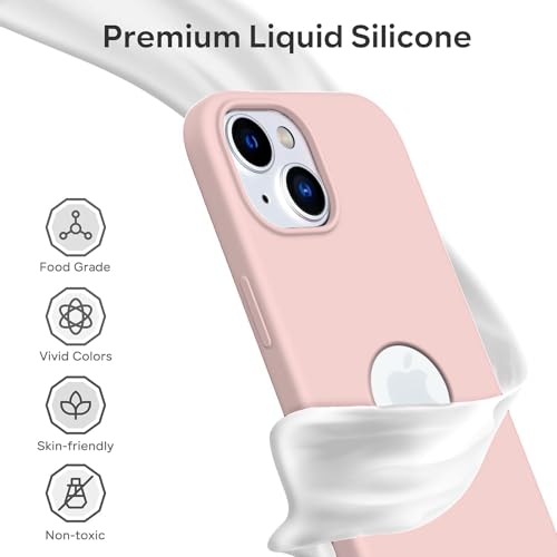 Image of Elzzi Microfiber Logo Cover Compatible for iPhone 13 Case Liquid Silicone Cases Full Body 4 Layer Protective Covers Shockproof Back Cover (Sand)