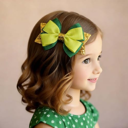 Broche para cabello con moño brillante verde dorado para mujeres y niñas, accesorios para el Día de San Patricio miniatura 2
