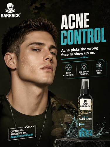 Image of Barrack Aqua Face Wash for Men, Acne & Pimple Control, Deep Cleansing, Oil & Dust Removal, Skin Brightening, Cooling & Refreshing, All Skin Types