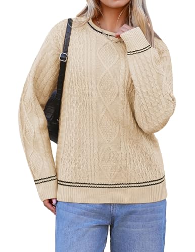 Image of Zeagoo Cable Knit Sweater Women Crewneck Long Sleeve Sweater 2024 Fall Chunky Vintage Pullover Tops