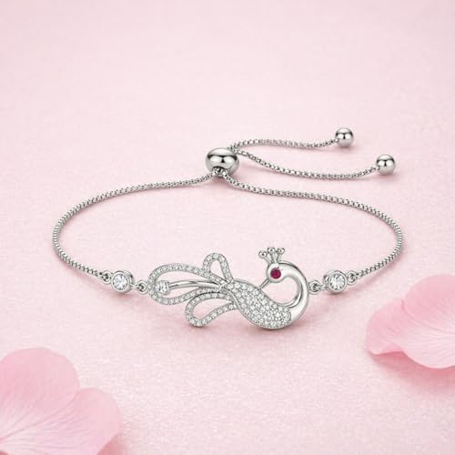 Image of Nilu's Collection Rose Gold & Silver Plated American Diamond Adjustable Peacock Bracelet, Stylish Fashion Jewellery Gift fo Women