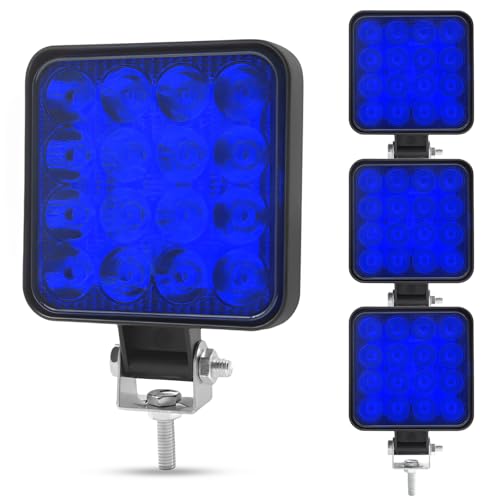 YnGia Led Tractor Lights 4x4 Square 12 Volt Off Road Light 4pc Led Pod Lights 12v 3.3 Inch Work Light for Truck Tractor Offroad Car ATV Boat Car Excavator Blue