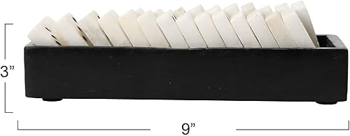 Miniatura 5 de Creative Co-Op Dominó de alabastro hecho a mano en bandeja de esteatita, detalles decorativos en blanco y negro, 9 pulgadas de largo x 3 pulgadas de