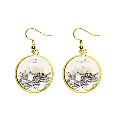 Pendientes largos de oro Mujer joyería colgante de Li Jiang