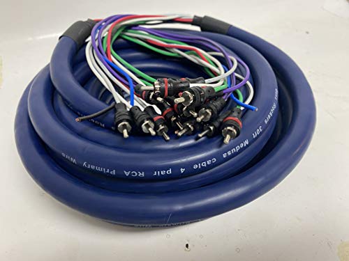 Bass Rockers 30Feet of Heavy Duty BRmedusa Cable with 4 RCA Pairs Remote Wire Power Ground Snake Cable for Radio Box Extension