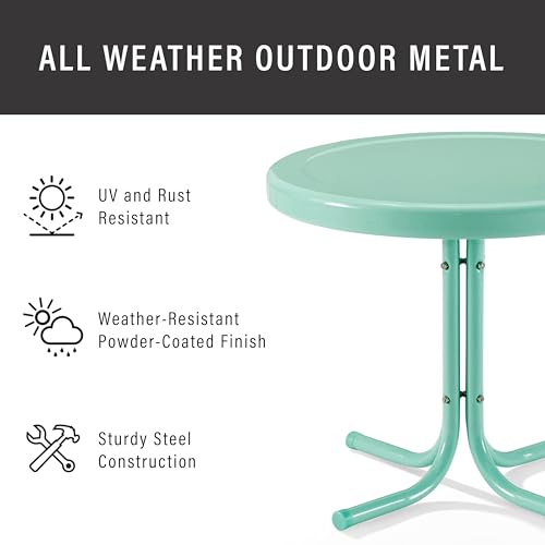Crosley Furniture Griffith Weather Resistant Retro Metal Outdoor Side Table for Patio, Deck, Porch, Aqua by Crosley Furniture - Image 3