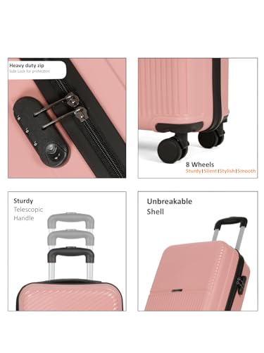 Image of Teakwood Small Size 8 Wheels Trolley Bag, Hard Cabin with Zipper Closure, Adjustable Push Button & Cross Side Strap, Number Lock System 360 Degree (Small, Rose)